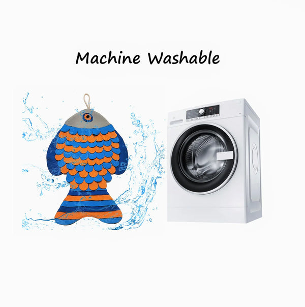 Image demonstrating that the mat is machine and hand washable, making it easy to clean and maintain for daily use.