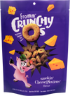 Front view of Fromm Crunchy O's Smokin' CheesePlosions bag showing cheesy treats.