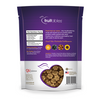 Back view of Fruitables Baked Dog Treats bag highlighting the ingredient list, nutritional information, and product benefits.