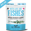 Granville Island Premium Dehydrated Sardines Treat for Dogs - Front Packaging with resealable bag. Benefits for skin & joint health