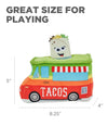 A size comparison image of the Hide A Taco puzzle toy, helping pet owners choose the right size for their dog.