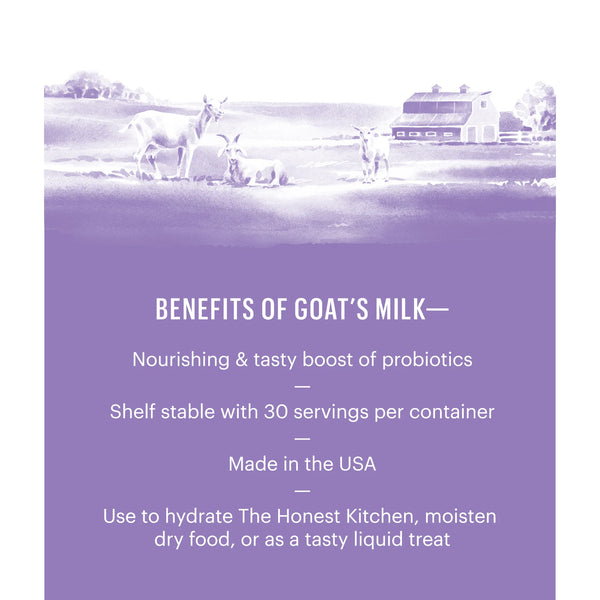 Image detailing the health benefits of goat's milk for dogs, including digestive support and immune health.