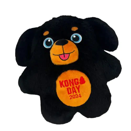 Front view of KONG Day Limited Edition Snuzzle Pup plush toy, showcasing its embroidered belly and soft exterior.