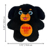 Front view of KONG Day Limited Edition Snuzzle Pup plush toy with size dimensions displayed, highlighting its flat shape and plush texture.