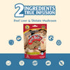 An image highlighting that Benny Bully Beef Liver & Shiitake Mushroom Treats contain only two ingredients: beef liver and shiitake mushrooms.