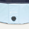 Image showing a close-up of the Goo-Eez pool’s side panel and logo, emphasizing the quality craftsmanship, durable materials, and stylish branding pet owners trust.