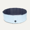 Image showing a front-facing view of the Goo-Eez Foldable Pet Pool, highlighting its durable design, portable structure, and space-saving foldability for dog cooling needs.