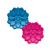 An image of the Soda Pup Mandala Slow Feeder in both vibrant blue and pink, showcasing the unique mandala design that promotes slow eating and enhances mealtime enrichment.