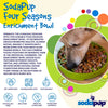 Image demonstrating how the Soda Pup Four Seasons Enrichment Tray works with different types of food and sections.
