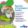 Image highlighting the various benefits of the Soda Pup Four Seasons Enrichment Tray, including slow eating, mental stimulation, and easy cleaning.