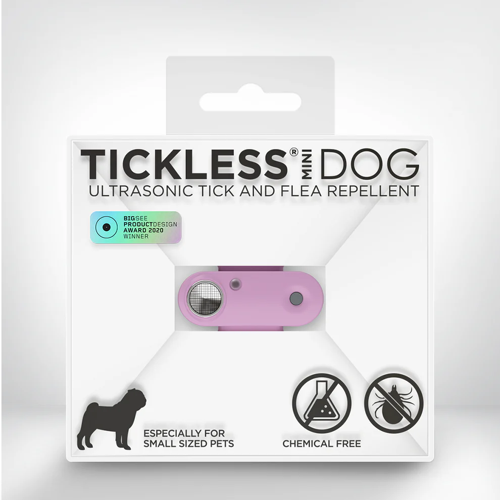 An image of the Tickless Mini Dog repellent in purple, showcasing its compact and stylish design.