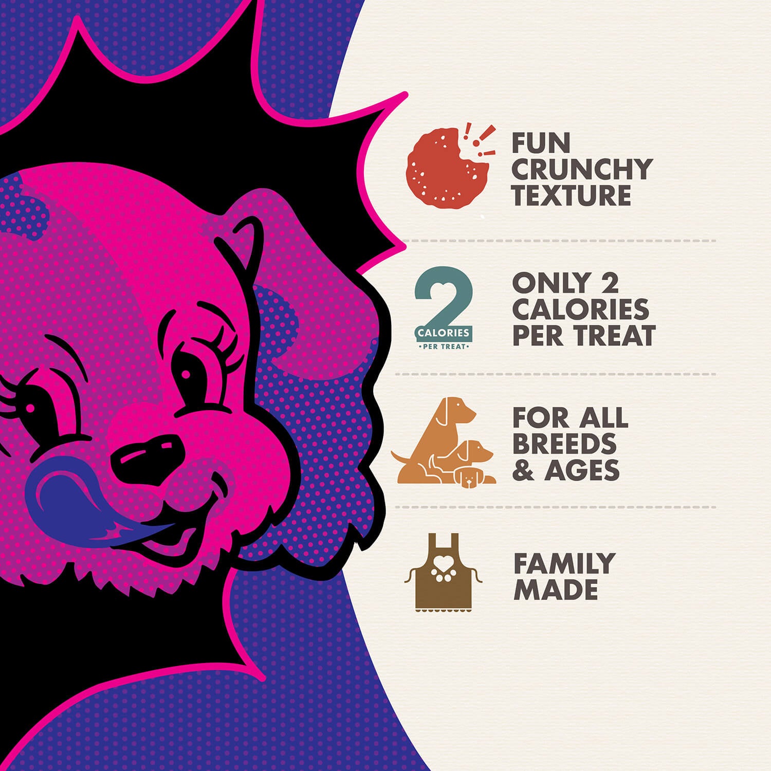 Image highlighting the key features of Fromm Pop'etts Crunchy Dog Treats - Crispy-Airy Cranberry Cracker Snacks.