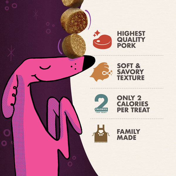 Image highlighting the benefits of Fromm Tenderollies Dog Treats, including high-quality ingredients, real meat flavours, and a soft, tender texture perfect for training or rewarding.