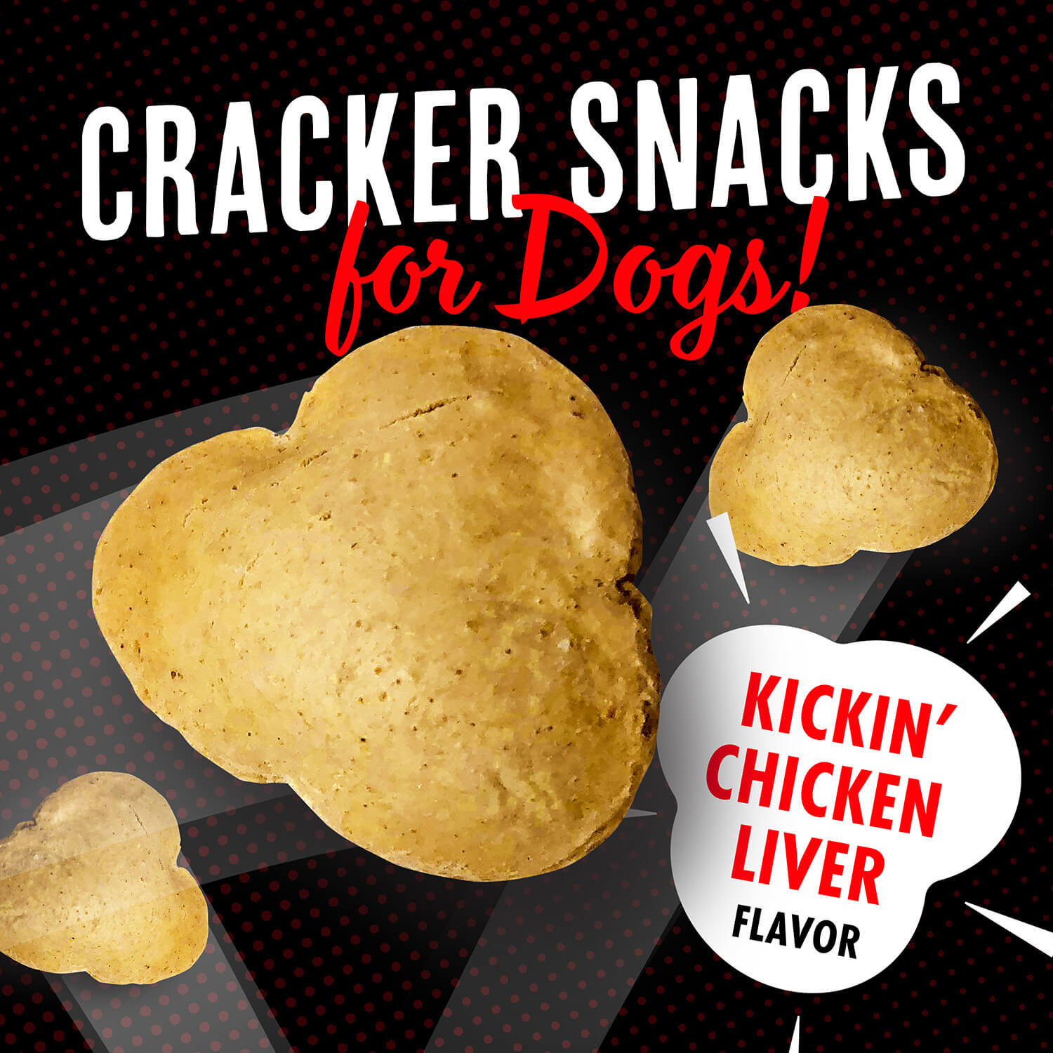 Close-up image of Fromm Pop'etts - Kickin' Chicken Liver Cracker Snacks, showing their crunchy texture.