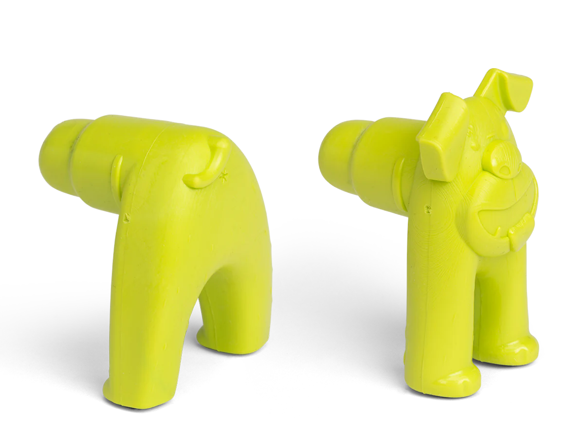 Close-up image of the green West Paw Toppl Stopper, showcasing its sturdy construction and bright green hue.