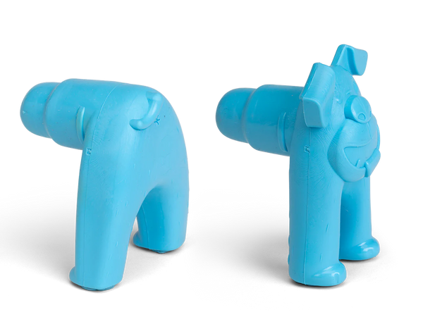 Close-up image of the blue West Paw Toppl Stopper, highlighting its durable design and vibrant colour.