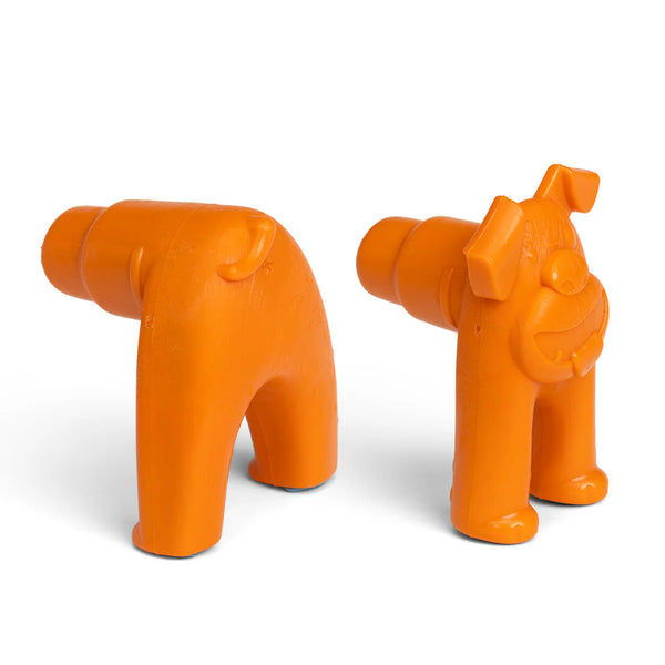Close-up image of the orange West Paw Toppl Stopper, highlighting its durable design and vibrant orange colour.