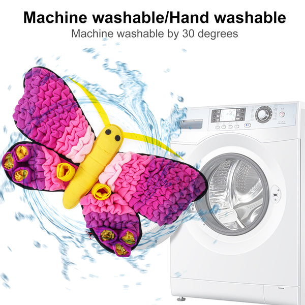 An image of the snuffle mat being washed, highlighting its durable, easy-to-clean design for hassle-free maintenance.