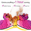 A dog sniffing and searching for treats in the snuffle mat, demonstrating how 10 minutes of snuffling equals an hour of exercise.