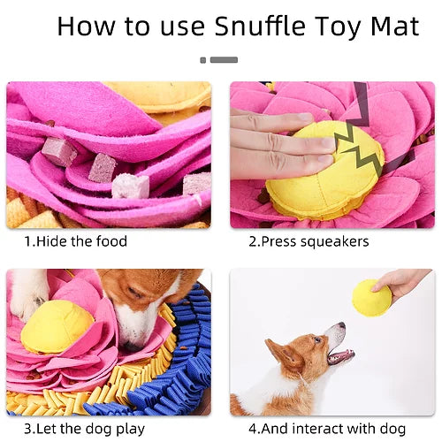 Step-by-step guide on how to use the Pawz N Dogz Lotus Snuffle Mat for hiding treats.