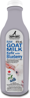 Happy Days Raw Goat Milk Kefir with Blueberries - Front view showcasing the product packaging.