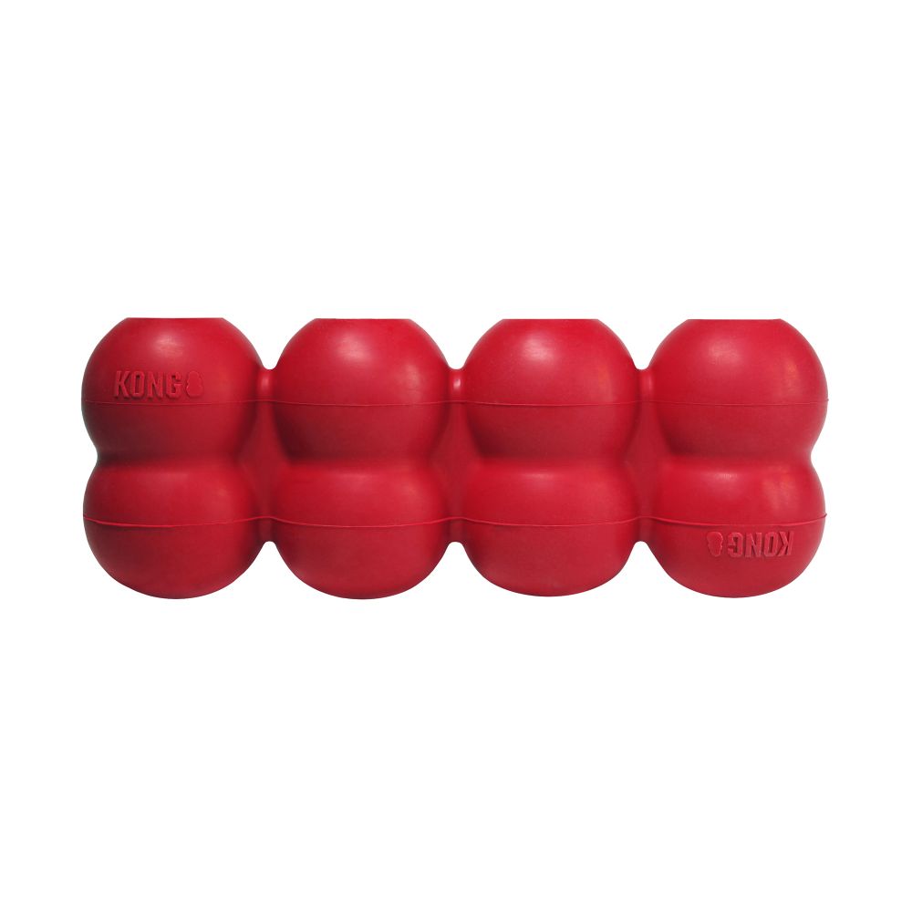 KONG Goodie Ribbon Bone showcasing four treat-stuffable spaces, designed to engage dogs in mentally stimulating play and satisfy their chewing needs.