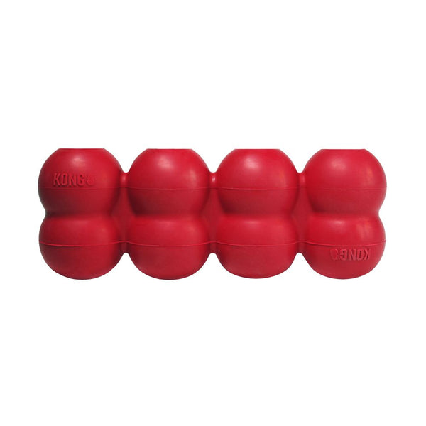 KONG Goodie Ribbon Bone showcasing four treat-stuffable spaces, designed to engage dogs in mentally stimulating play and satisfy their chewing needs.
