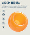 Planet Dog Snoop toy label, highlighting its made in the USA craftsmanship and BPA-free, lead-free, and phthalate-free materials.