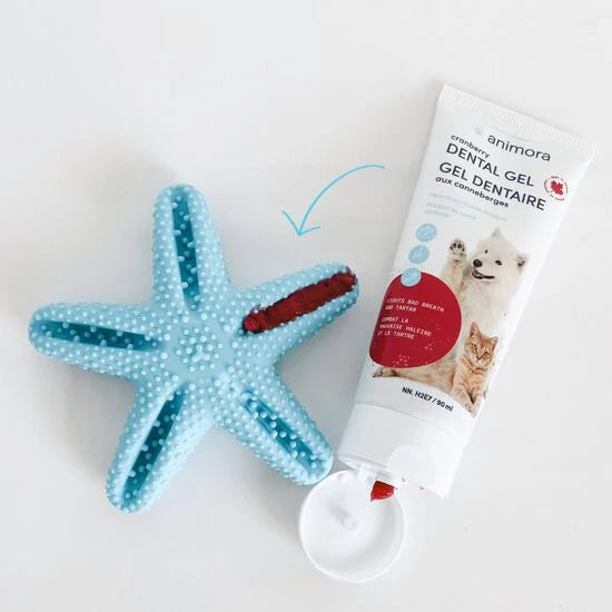 Animora Dental Star Toy: Simplifies dental care routines by allowing easy distribution of Cranberry Dental Gel, enhancing dental hygiene for pets.