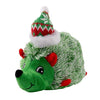 Side view of the green KONG Holiday Comfort HedgeHug highlighting its soft plush texture, crinkle-filled body, and squeaker that stimulate interactive play and cuddles for dogs throughout the festive season.