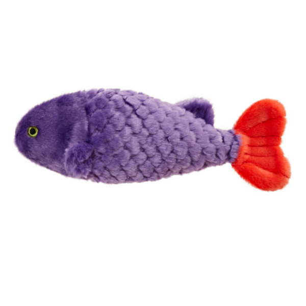 Fluff & Tuff Cici Tropical Fish plush dog toy showing colourful tropical patterns, durable double-stitched construction, and soft fabric for safe chewing, cuddling, and interactive play.