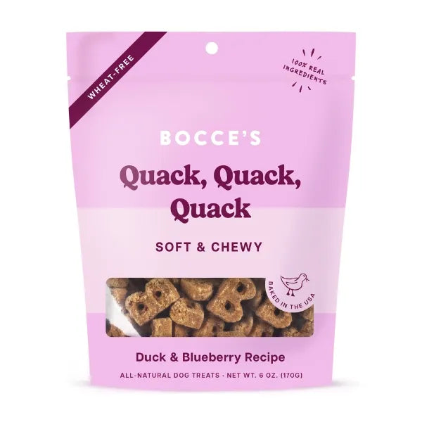 Bocce's Bakery Quack, Quack, Quack treats: A playful duck-themed snack for your furry friend's enjoyment.