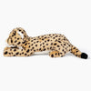 Side view of Fluff & Tuff Kali Cheetah dog toy showing reinforced stitching, plush cheetah-patterned fur, and strong inner mesh liner for long-lasting durability during play.