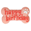 "Bosco & Roxy Happy Birthday Bone in pink – Premium, sustainable dog birthday treat made with love and wholesome ingredients from the Birthday Collection, perfect for eco-conscious pet owners"