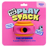 Front view of WAGLAB PlayStack The Spinner Pink and Orange dog toy in packaging featuring interactive treat-dispensing enrichment toy made from durable BPA-free natural rubber