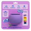 Back of WAGLAB PlayStack The Squiggle Purple packaging displaying enrichment features including treat dispensing, freezer-safe rubber construction, and customizable modular play system for dogs