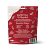 Back of Spunky Pup Holiday Roast Beef Dog Treats bag highlighting ingredients, nutritional info, and the all-natural, preservative-free formula.