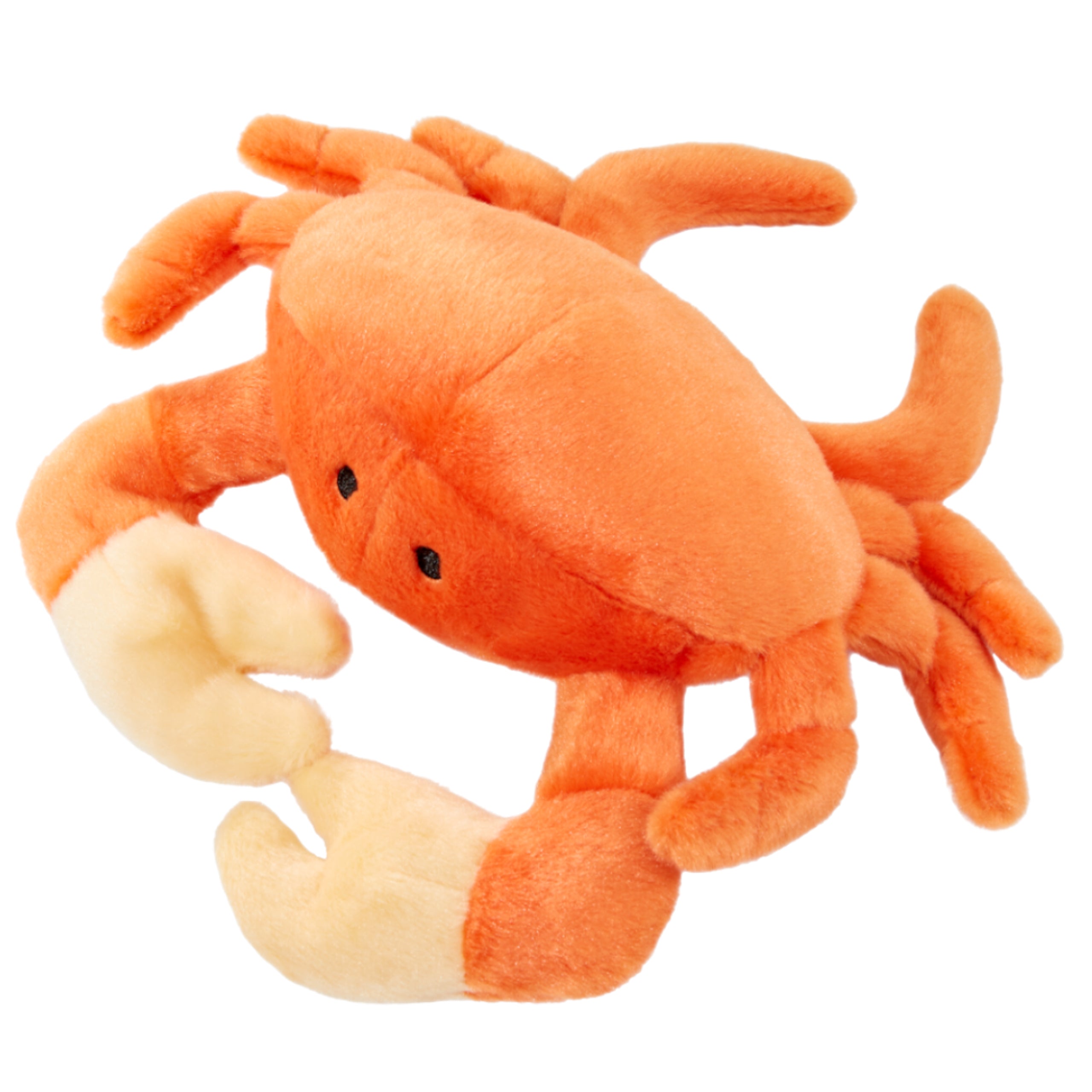 Top view of Fluff & Tuff Phyllis Crab showing wide plush claws and sturdy body construction for engaging play, multiple grab points, and long-lasting durability for active dogs