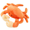Top view of Fluff & Tuff Phyllis Crab showing wide plush claws and sturdy body construction for engaging play, multiple grab points, and long-lasting durability for active dogs