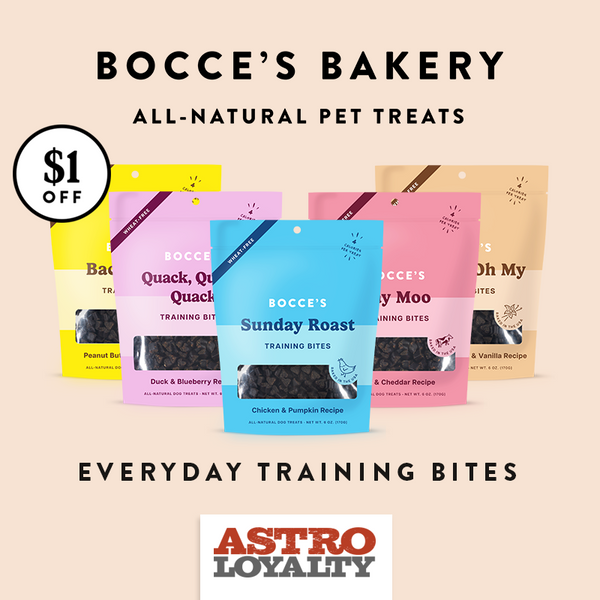 Bocce's Bakery Promo - Save $1 on training bites until October 31st, 2024 