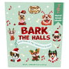 Festive front of Bosco & Roxy’s Bark The Halls Musical Advent Calendar for dogs, with holiday design and benefits of daily treats made from human-grade ingredients.