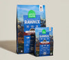 Open Farm RawMix Ancient Grain Puppy dog food bags in 3.5lb and 20lb sizes displayed side by side, highlighting convenient size options for growing puppies and long-term feeding.