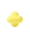 Earth Rated Fetch Toy made from natural yellow rubber with a unique shape designed for easy carrying and unpredictable bouncing.