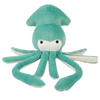 Close-up of Claude the Squid squeakerless dog toy showcasing his long flowing tentacles, ultra-soft plush fabric, reinforced Tuffweb™ mesh lining, embroidered safety details, and unique design that encourages shaking, fetching, carrying, and quiet interactive play for dogs.