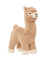 Close-up of Inca the Alpaca plush dog toy featuring an ultra-soft fluffy coat, long neck, reinforced Tuffweb™ mesh lining, embroidered safety details, and durable construction designed for tugging, carrying, cuddling, and interactive play.