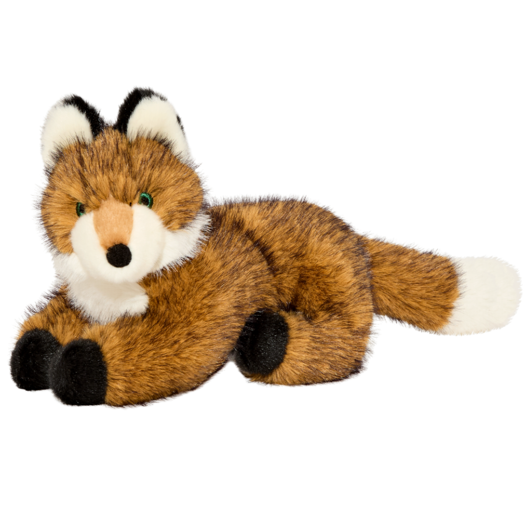 Close-up of Jasper the Fox squeakerless dog toy featuring ultra-soft plush fabric, embroidered facial details, durable construction, and a quiet design ideal for dogs who enjoy carrying, cuddling, and gentle indoor play.