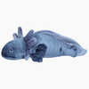 Close-up of Millie the Axolotl plush dog toy featuring a long 16-inch body, premium ultra-soft fabric, reinforced Tuffweb™ mesh lining, non-toxic fill, and durable construction designed for shaking, fetching, carrying, and cuddling.