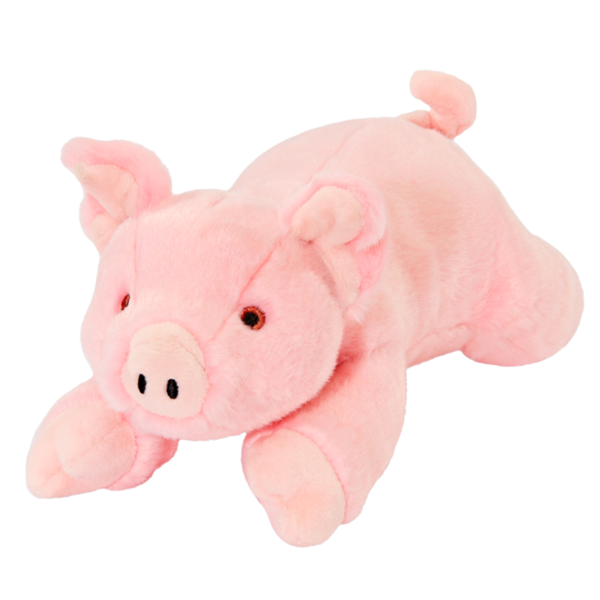 Close-up of Petey the Pig plush dog toy featuring ultra-soft premium fabric, reinforced Tuffweb™ mesh lining, embroidered safety details, non-toxic filling, and a durable farm-inspired design perfect for fetching, carrying, cuddling, and interactive play.