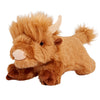 Close-up of Shaggy the Highland Cow plush dog toy featuring a shaggy coat design, ultra-soft premium fabric, reinforced Tuffweb™ mesh lining, embroidered safety details, and durable construction designed for carrying, cuddling, and interactive play.