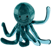 Close-up of Stevie the Octopus plush dog toy featuring eight long legs, ultra-soft premium fabric, durable Tuffweb™ mesh reinforcement, embroidered safety details, and an extra-large design that encourages shaking, fetching, carrying, and interactive play for dogs of all sizes.